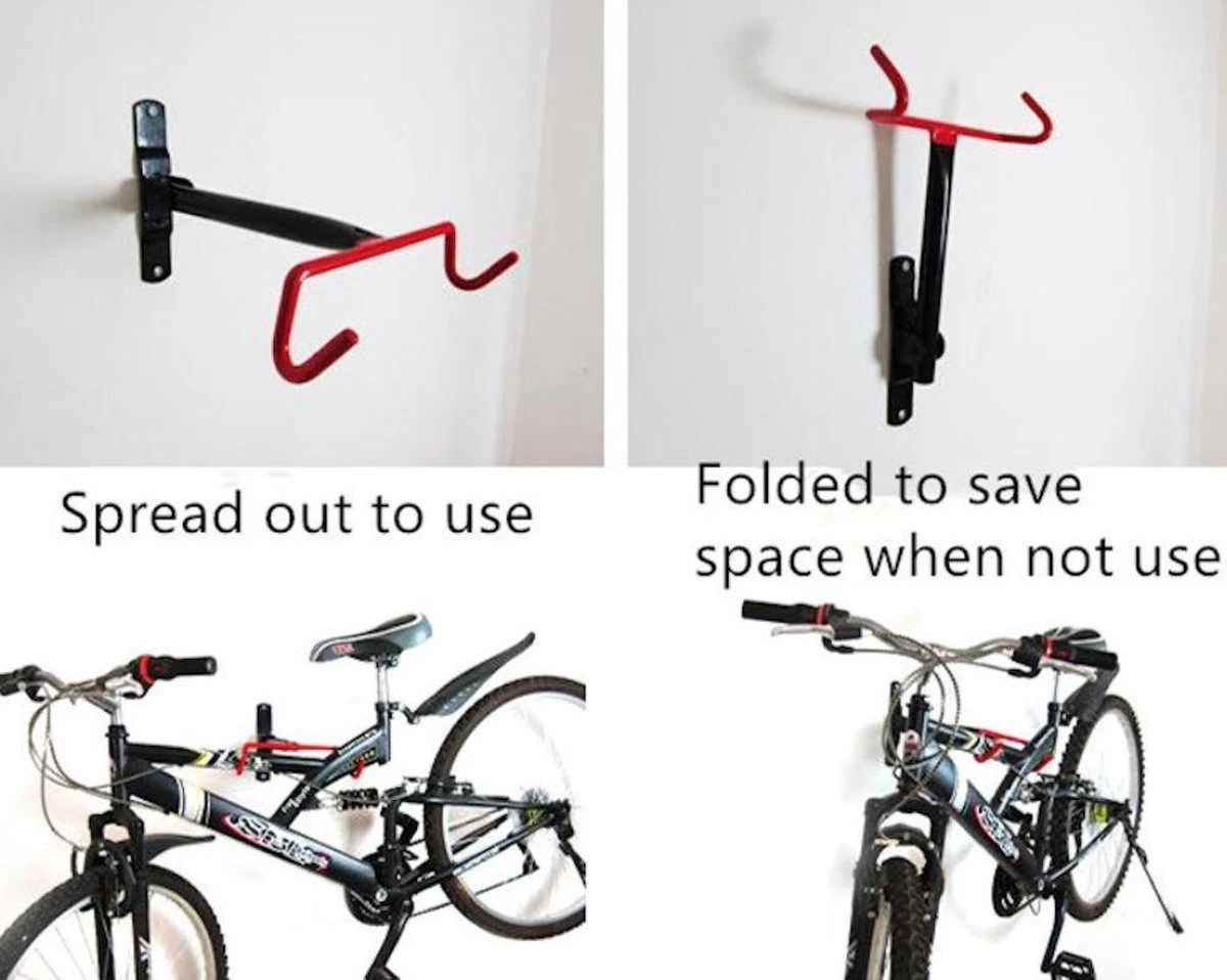 Merkloos Decopatent® Fiets Ophangsysteem Inklapbaar - Fietshaak - Wand Ophangbeugel - Muurbeugel Fiets - Fiets Ophangbeugel - Fietsbeugel - Afbeelding 2
