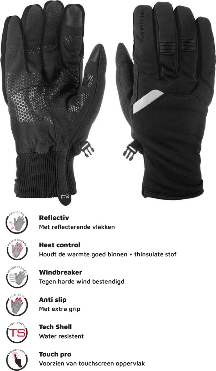 Luxe Winter Handschoen - Warm Door Dikke Stof En Thinsulate - Waterproof - Windvrij - Touchscreen Fietshandschoen - Reflecterend - Unisex R2 -R2 - Storm Winter Fietshandschoenen - Zwart - Maat XXL / 10 - Afbeelding 3