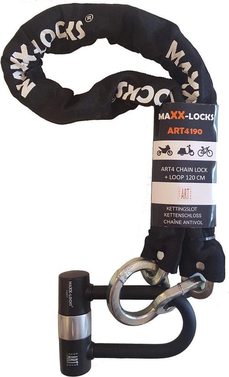 Maxx-Locks Tirau Scooterslot / Motorslot ART 4 Kettingslot + Loop - 150cm - Afbeelding 2