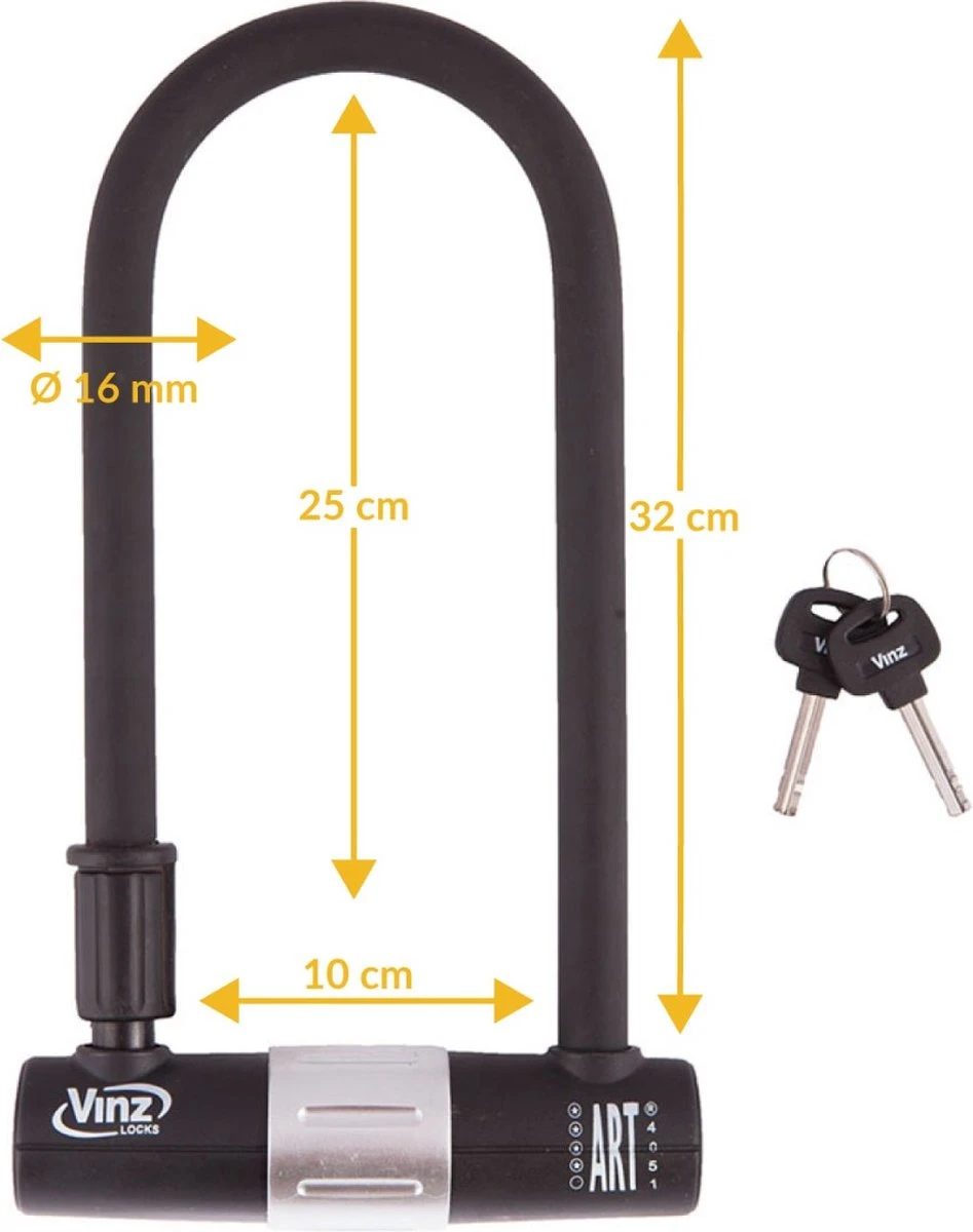 VINZ Ararat Beugelslot / Fietsslot / Motorslot / Scooterslot ART 4 - 32 Cm - Afbeelding 2