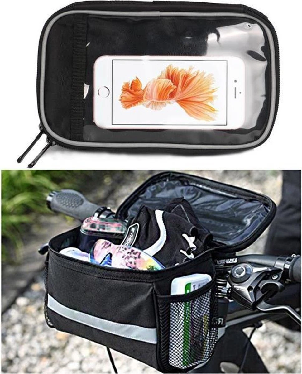 Stuurtas Fiets - Afneembare Fietstas Stuur Met Smartphone Houder - Met Isolatie - Telefoon Fiets Tas - Waterproof - Zwart - Afbeelding 4
